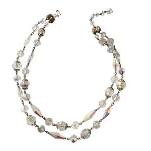 Vintage Double Strand Aurora Borealis Crystal Necklace Adjustable Princess